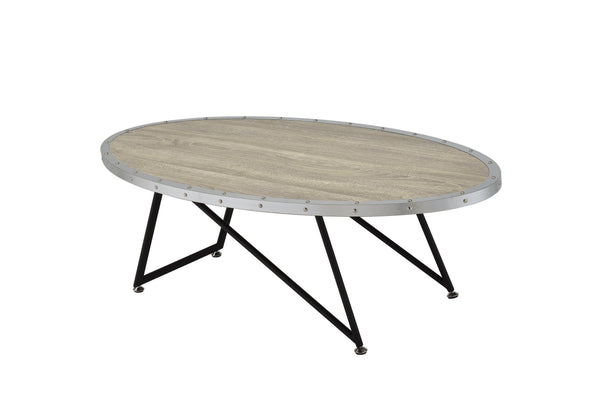 English Elm Allis Oval Weathered Gray Oak Coffee Table with Industrial Metal Trim and Sturdy Metal Base, 70lb Limit B2726P281893