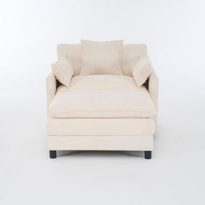English Elm 39.4" Chenille Club Chair with Ottoman Solid Wood Frame for Living Room or Bedroom Beige W3244P392643