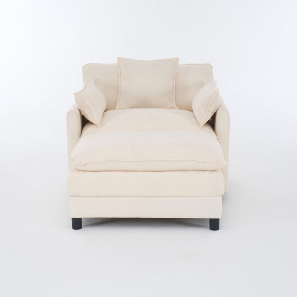 English Elm 39.4" Chenille Club Chair with Ottoman Solid Wood Frame for Living Room or Bedroom Beige W3244P392643