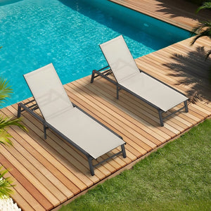 English Elm Assemble-free Outdoor Aluminum Chaise Loungers Stackable Textilene Poolside Set of 2 Beige W5756P485183