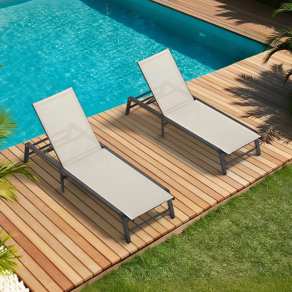 English Elm Assemble-free Outdoor Aluminum Chaise Loungers Stackable Textilene Poolside Set of 2 Beige W5756P485183