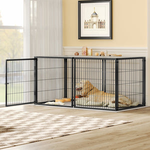 English Elm Large Iron Wire Dog Kennel with Top Cover Modular Indoor Pet Enclosure Matte Black W1820P456878