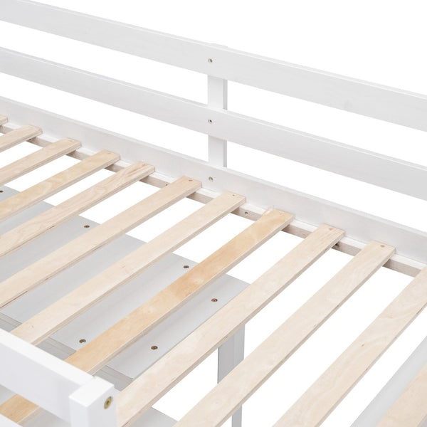 English Elm Twin Loft Bed Pinewood Frame Four Drawers Retractable Study Desk Kids Bedroom White LT000368AAK