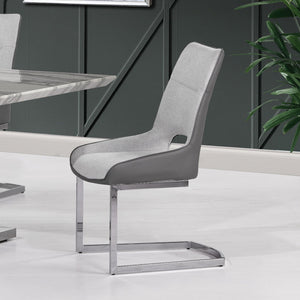 English Elm SALLY Grey Dining Chair Kit of 2 — Padded Faux Leather Seats, Chrome C-Base, Floor Stoppers, Modern Elegance B201P290551