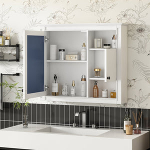 English Elm 32'' Modern Medicine Cabinet with Mirror, Wall-Mounted 3-Shelf Bathroom Storage, White MDF Finish N710P252505K