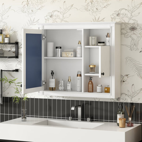 English Elm 32'' Modern Medicine Cabinet with Mirror, Wall-Mounted 3-Shelf Bathroom Storage, White MDF Finish N710P252505K