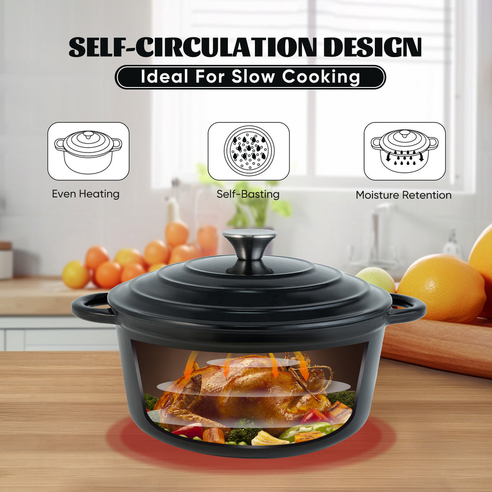 English Elm 4.5 Quart Dutch Oven Pot with Lid, Enameled Cast Iron, Nonstick Ceramic Surface for Even Cooking and Moisture-Retaining Baking up to 500°F Black T3950P396340