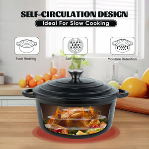 English Elm 4.5 Quart Dutch Oven Pot with Lid, Enameled Cast Iron, Nonstick Ceramic Surface for Even Cooking and Moisture-Retaining Baking up to 500°F Black T3950P396340