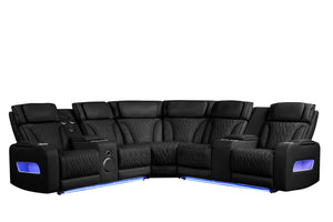 English Elm Jazmina Power Reclining Sectional with Led Lighting Bluetooth Speakers and Usb Charging Ports Black B2749S00269