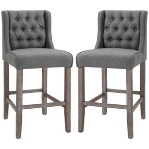 English Elm HOMCOM Upholstered Counter Height Bar Stools with Curved Back and Steel Legs, Comfortable Set of 2 Gray W2225P217933