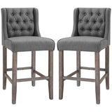 English Elm Homcom 26.25" Counter Height Bar Stools, Tufted Wingback Armless Upholstered Dining Chair With Rubber Wood Legs, Set Of 2, Gray