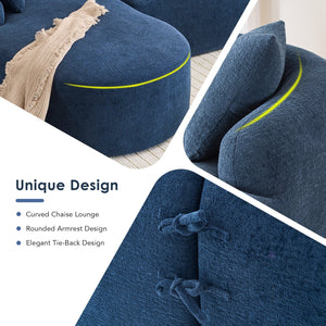 English Elm Compression Compression Sponge Sofa Curved Modular Sectional with 30D High-Density Chenille Sleeper for Cozy Apartment Living Room Comfort and Safe Rounded Design Navy Blue W2231S00030