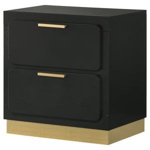 English Elm Sophia Black 2-Drawer Nightstand with Gold Accents, Sleek Bar Pulls, Recessed Base & Smooth Glides — Modern Bedside Storage Elegance B062P299897