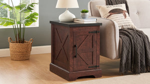 English Elm Farmhouse Rustic Coffee & End Table Set with Hinged Lift Top, Oak Grain MDF, Black Metal Accents W2275S00012