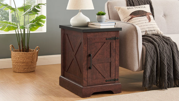 English Elm Farmhouse Rustic Coffee & End Table Set with Hinged Lift Top, Oak Grain MDF, Black Metal Accents W2275S00012