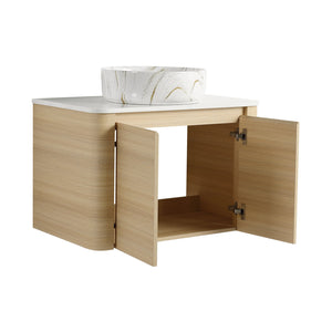 English Elm 30'' Wall-Mounted Bathroom Vanity With Elegant Ceramic Sink, Soft-Close Doors & Space-Saving Design W999S00464