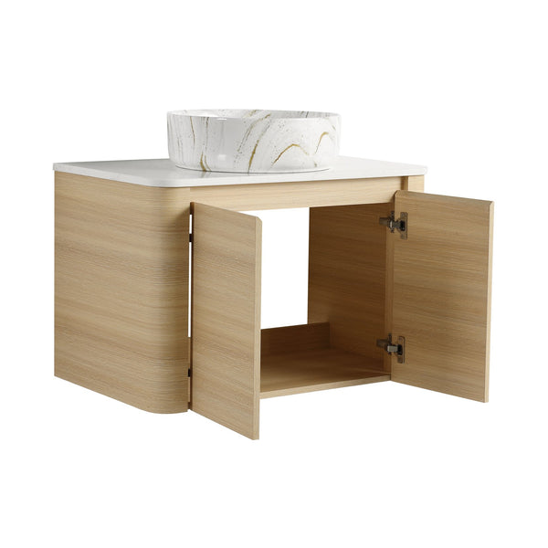 English Elm 30'' Wall-Mounted Bathroom Vanity With Elegant Ceramic Sink, Soft-Close Doors & Space-Saving Design W999S00464