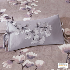 JLA Home N Natori - Embroidered Natori Sakura Blossom Oblong Pillow with Bow-Tie Trim, OEKO-TEX, Hidden Zipper, 12x20" NS30-3259