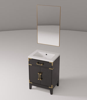 English Elm Black Oak Single Bath Vanity With Acrylic Top & Mirror – Perfect For Compact Spaces & Modern Style B2731S02121
