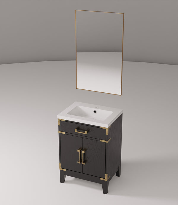 English Elm Black Oak Single Bath Vanity With Acrylic Top & Mirror – Perfect For Compact Spaces & Modern Style B2731S02121
