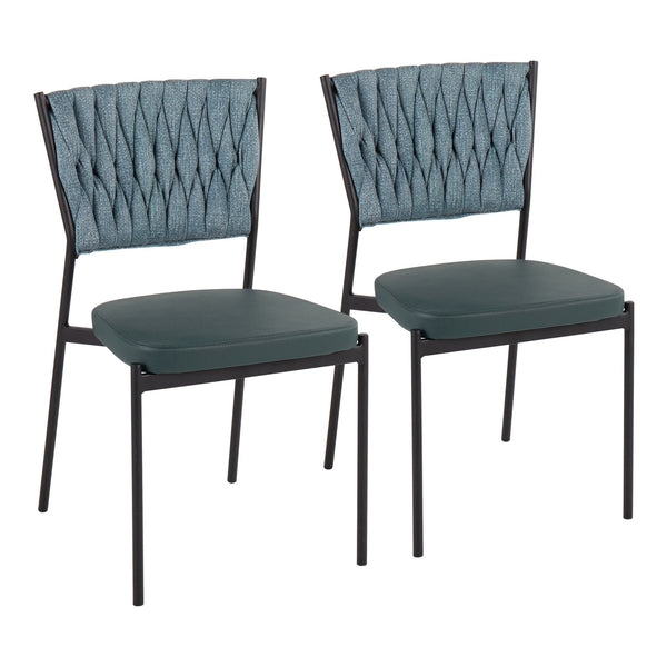 English Elm Braided Tania Contemporary Dining Chair with Braided Upholstery, Padded Seat & Black Metal Legs (Set of 2) Green B202P223438