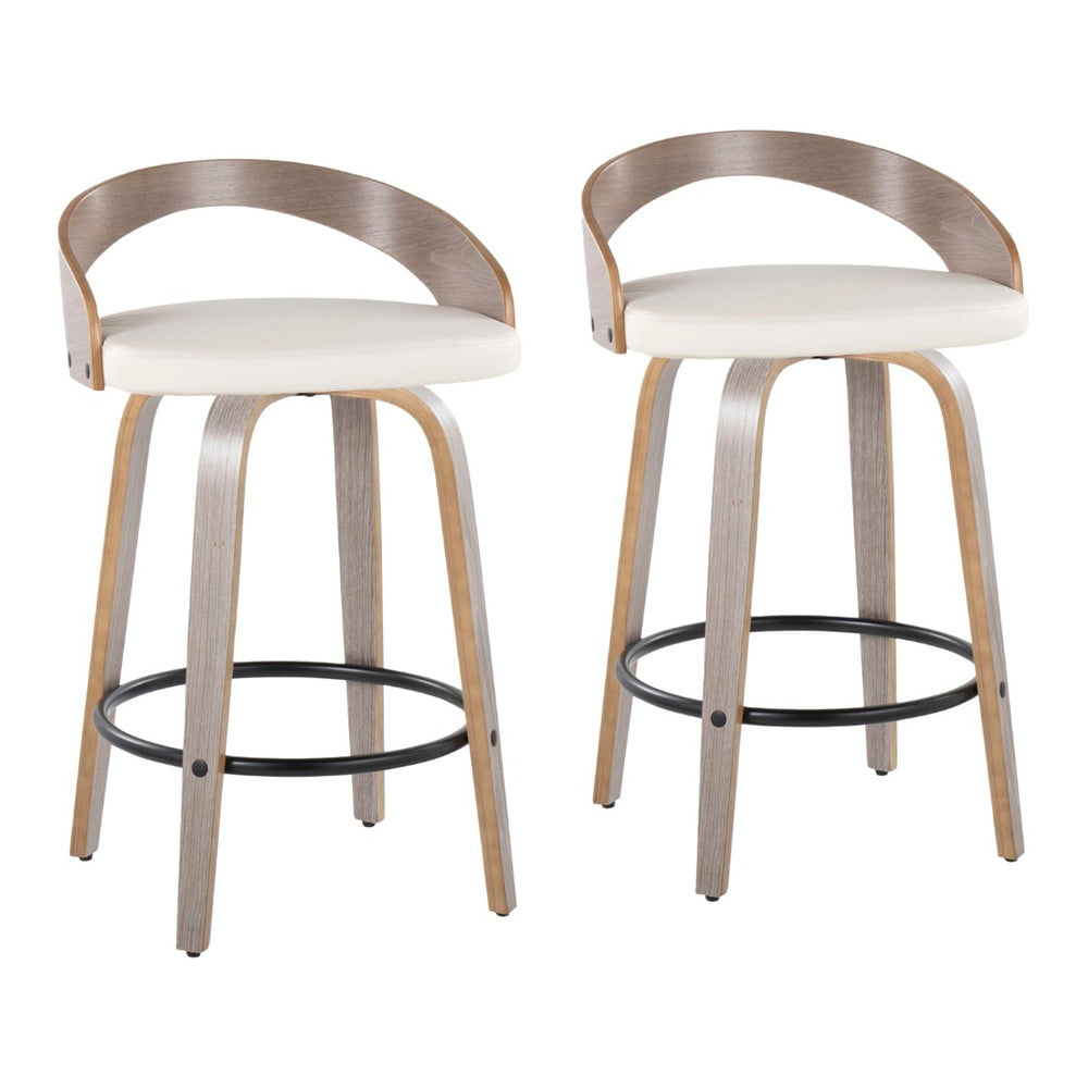 English Elm Fixed-height Swivel Counter Stools with Faux Leather Seats and Chrome Footrest Set of 2 B202S01829