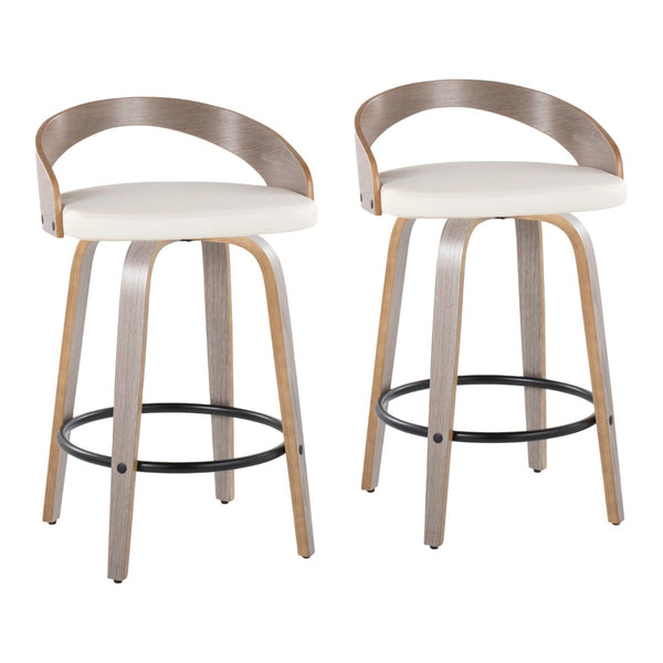 English Elm Fixed-height Swivel Counter Stools with Faux Leather Seats and Chrome Footrest Set of 2 B202S01829