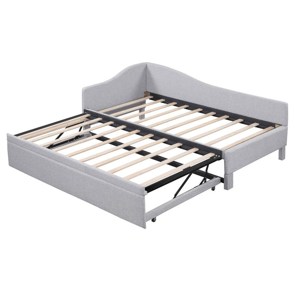 English Elm Twin L-shaped Linen Upholstered Daybed with Hydraulic Pop-up Trundle for Guest Rooms Gray SF000193AAE-1