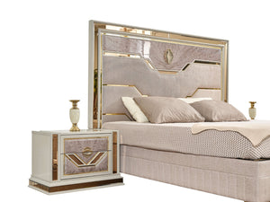 English Elm Omari Modern 4-Pc King Bedroom Set With Upholstered Bed, Gold Accents, And Stylish Storage Solutions B009S01397-GIGA