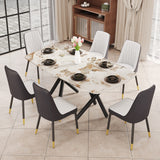 Hearth and Haven 1 Table and 6 Chairs Set.A Rectangular Dining Table with a 0.39-Inch Imitation Marble Tabletop and Black Metal Legs.Paired with 6 Chairs with Leatherette Leather Seat Cushion and Black Metal Legs.F-1538, C-007 W1151S00951