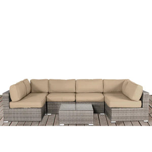 English Elm All-Weather 7-Piece Wicker Sectional Set with 14 Cushions, Glass Table, 5" Plush Seats, Pre-Assembled B120S00140