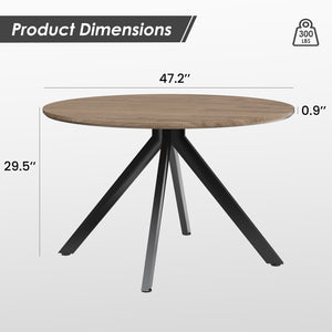 English Elm 47.2" Solid Wood Round Dining Table for 4-6 with X-Shaped Pedestal, Spacious Surface & Floor-Protecting Pads Black+Brown T3623P408638