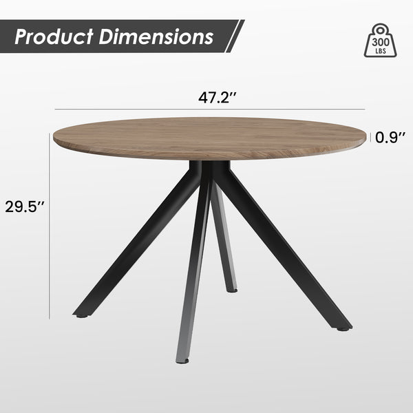 English Elm 47.2" Solid Wood Round Dining Table for 4-6 with X-Shaped Pedestal, Spacious Surface & Floor-Protecting Pads Black+Brown T3623P408638