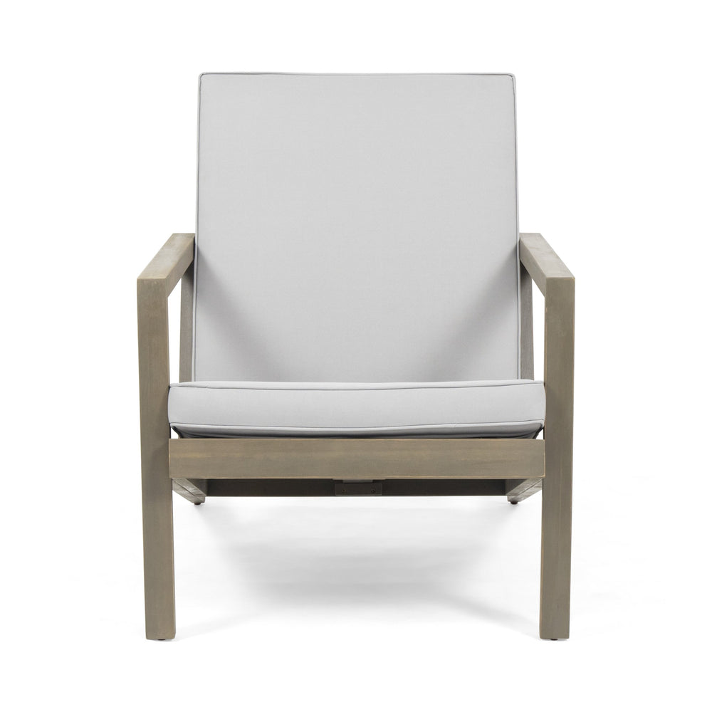 English Elm Christopher Knight Home® - LEAH 4PC Chat Set Beige Acacia Wood Outdoor Patio Sofa Chairs Loveseat Coffee Table, Water-Resistant Cushions 65909.00GRY