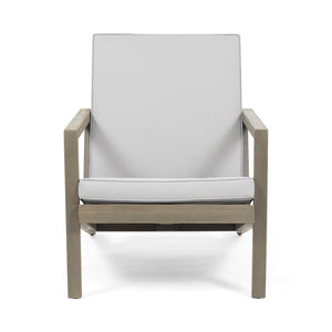 English Elm Christopher Knight Home® - LEAH 4PC Chat Set Beige Acacia Wood Outdoor Patio Sofa Chairs Loveseat Coffee Table, Water-Resistant Cushions 65909.00GRY