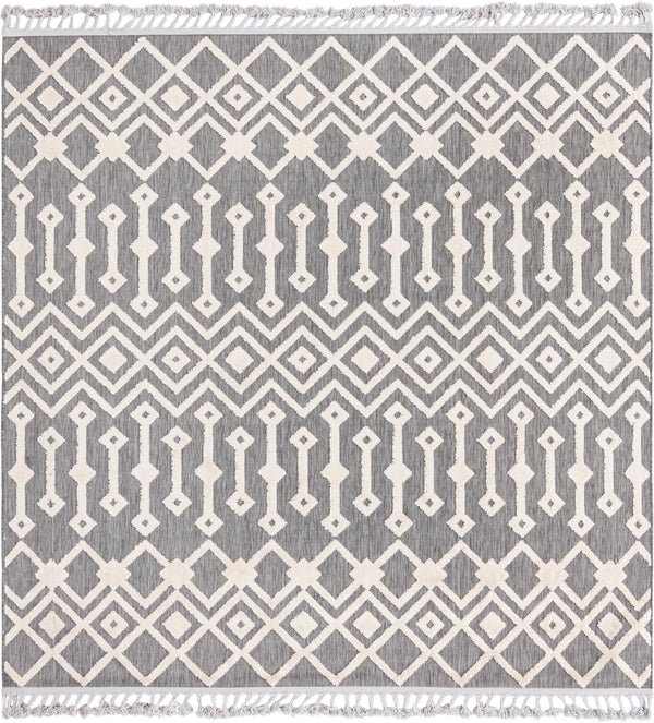 Unique Loom Arlo Lenny Machine Made Tribal Rug Charcoal, Ivory 7' 10" x 7' 10"