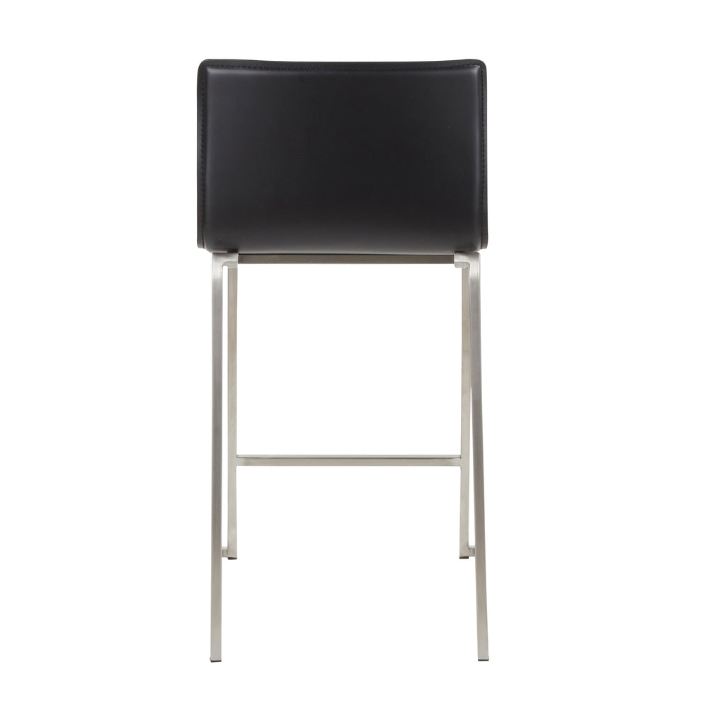 English Elm Mara 26" Contemporary Counter Stools Set Of 2 - Brushed Stainless Steel & Black Faux Leather Comfort B202P222060