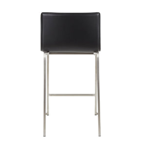 English Elm Mara 26" Contemporary Counter Stools Set Of 2 - Brushed Stainless Steel & Black Faux Leather Comfort B202P222060
