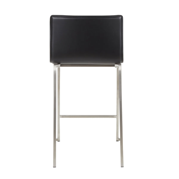 English Elm Mara 26" Contemporary Counter Stools Set Of 2 - Brushed Stainless Steel & Black Faux Leather Comfort B202P222060