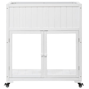 English Elm TOPMAX Mini Cold Frame Greenhouse with Fir Wood, Polycarbonate Doors, Raised Bed & Removable Wheels White N717P229026K