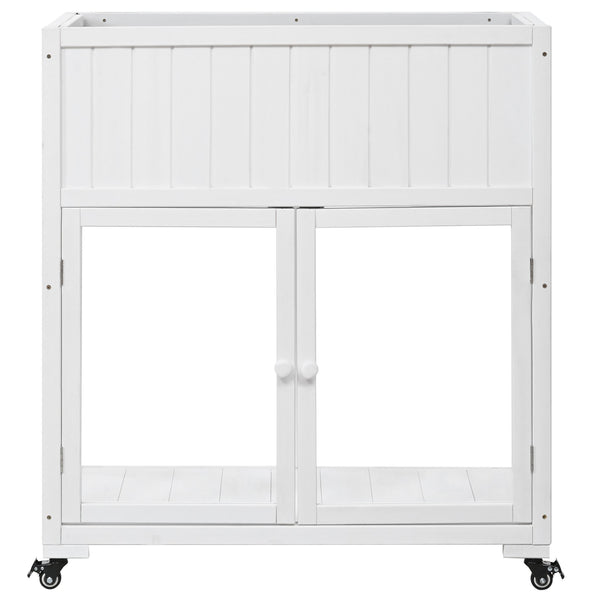 English Elm TOPMAX Mini Cold Frame Greenhouse with Fir Wood, Polycarbonate Doors, Raised Bed & Removable Wheels White N717P229026K