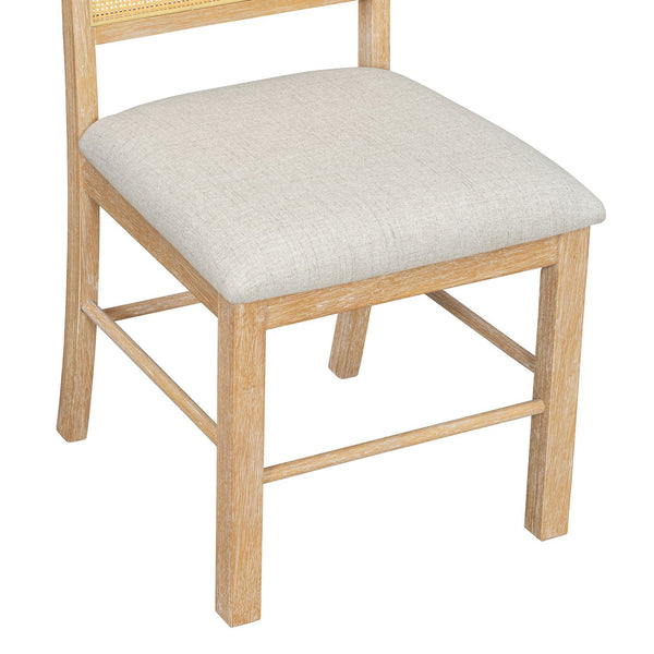 English Elm TREXM 7-Piece Farmhouse Dining Set with Distressed Oak Veneer Table and Upholstered Rattan Chairs, Rustic Elegance for Family Meals Beige,Natural ST000149AAN