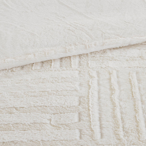 JLA Home Madison Park - Fur Arctic Faux Fur Comforter Mini Set - Plush Checkerboard Texture, OEKO‑TEX, Machine Washable Cozy Luxury BASI10-0255