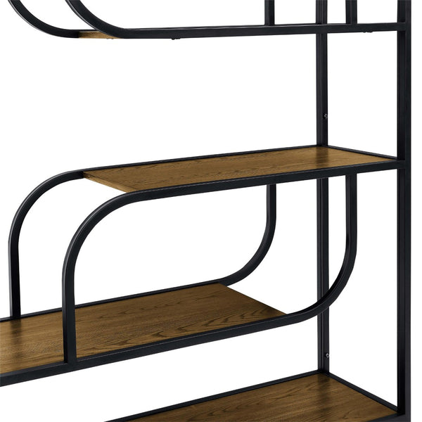 English Elm Geometric Metal Frame Bookcase Five Shelf Open Display Unit for Living Room Office B2748P452556