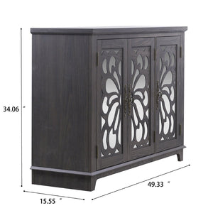 English Elm 49.33" Mirrored Lattice Buffet Cabinet with Adjustable Shelves Vintage Wood Grain Sideboard Dark Brown W2899P372741