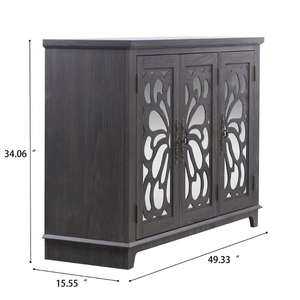 English Elm 49.33" Mirrored Lattice Buffet Cabinet with Adjustable Shelves Vintage Wood Grain Sideboard Dark Brown W2899P372741