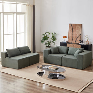English Elm 104-Inch Corduroy Modular L Shaped Sectional Sofa with Plush Foam, No Assembly, Versatile Lounge Green W834S00388