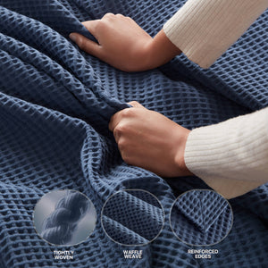 JLA Home Madison Park - Cotton Waffle Weave Blanket — Ultra-Soft Breathable 100% Cotton, OEKO-TEX Certified, Machine Washable Indigo BR51N-3829