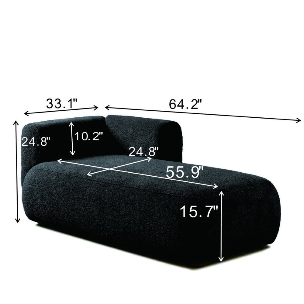 English Elm Upholstered Boucle Chaise Lounge with Wooden Legs for Bedroom or Living Room W5515P437363