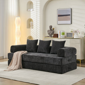 English Elm Comfy Chenille Convertible Folding Mattress Couch Sofa Bed with Armrest, Space-Saving, No Assembly Needed Black W1143P330250